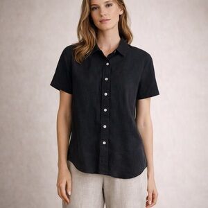 Luna Luz Boxy Jersey Button Down Cotton Blouse Size Small In Black NWT